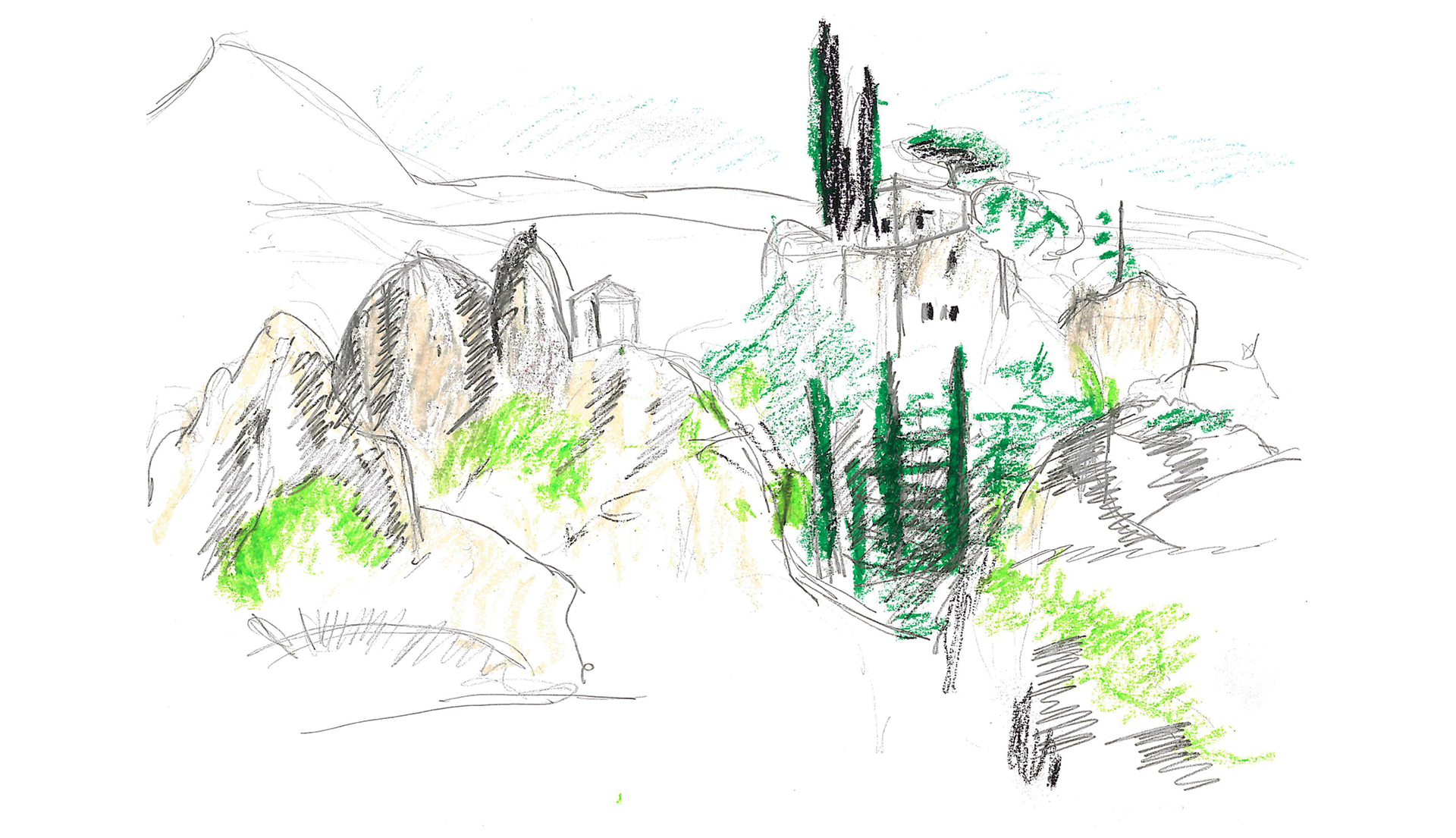 Dessin village de Mourèze Grand site Dessin village de Mourèze Grand site