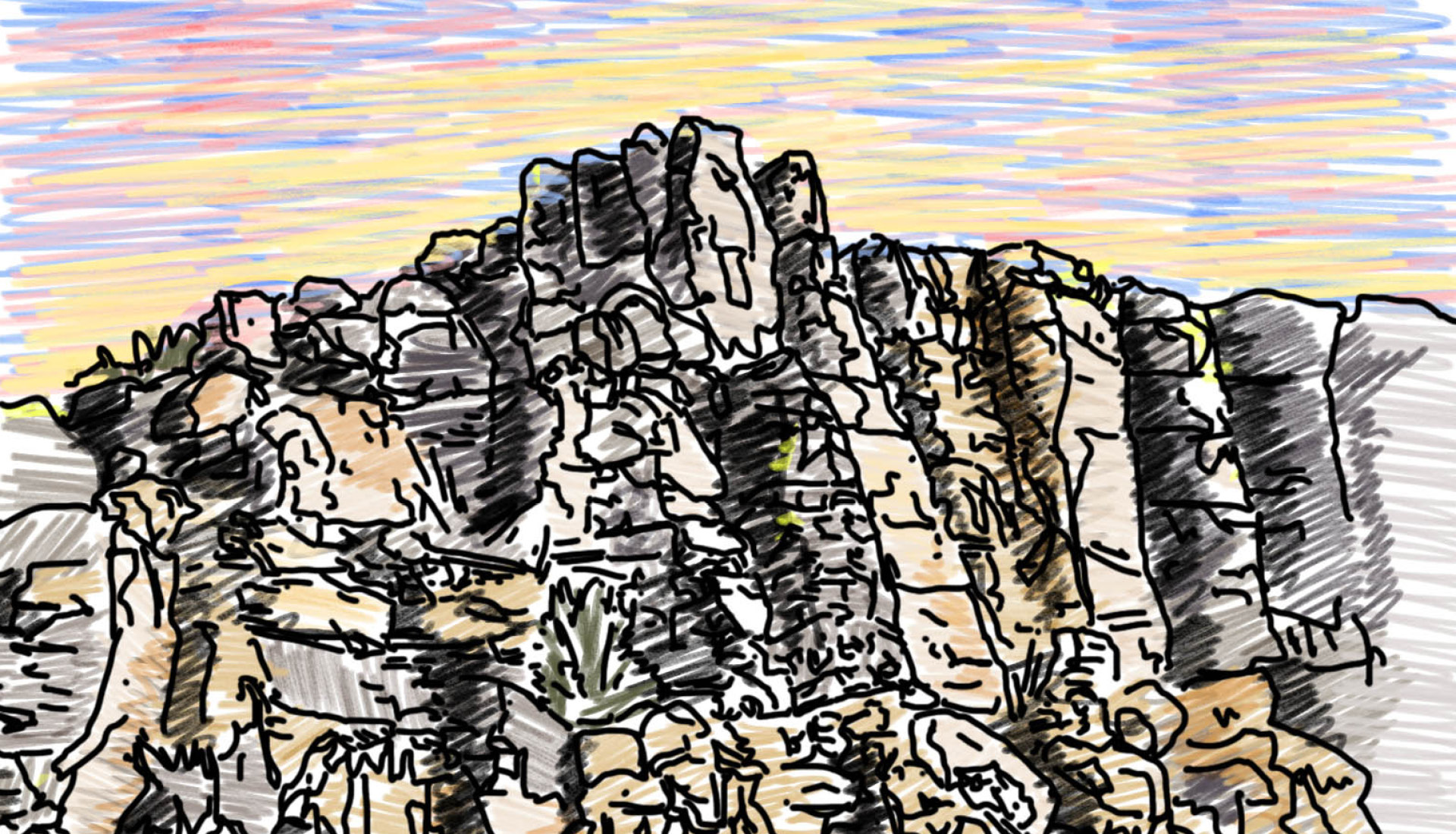 Dessin Orgues basalte Grand Site Salagou H.Quint