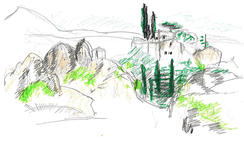 Dessin-village-de-Mourèze-Grand-site